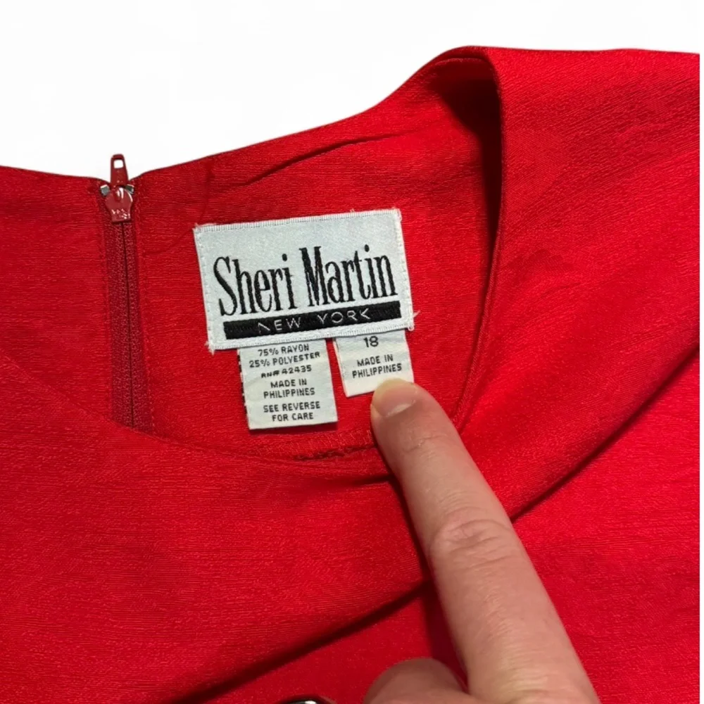 Sheri Martin Vibrant Red Midi Dress with floral pastels - Picture 3 of 6